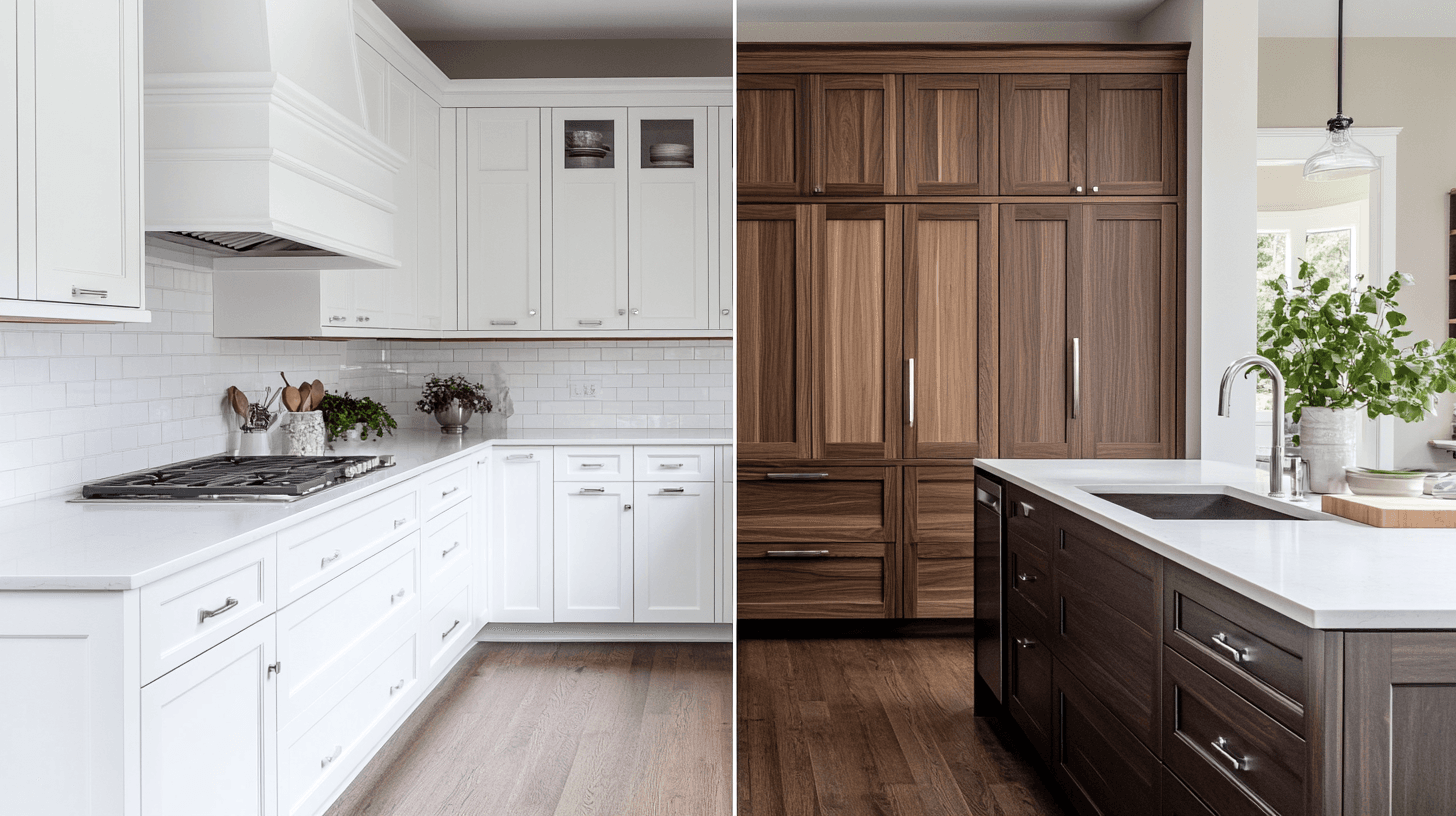 Side-by-side comparison of shaker-style and flat-panel kitchen cabinet doors